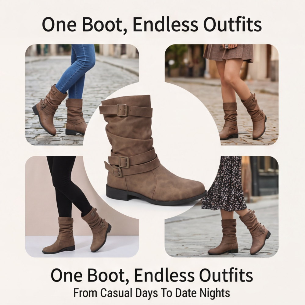 Strova | Crushed Slouch Mid Calf Boots