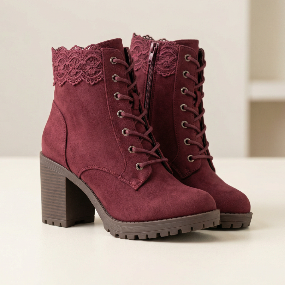 Lacelle | Romantic Lace Trim Suede Ankle Boots