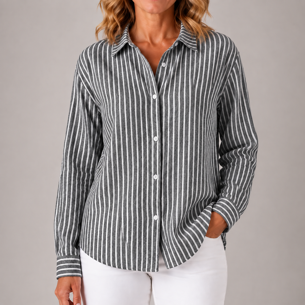 Louise | Women's Relaxed Striped Button-Down Shirt