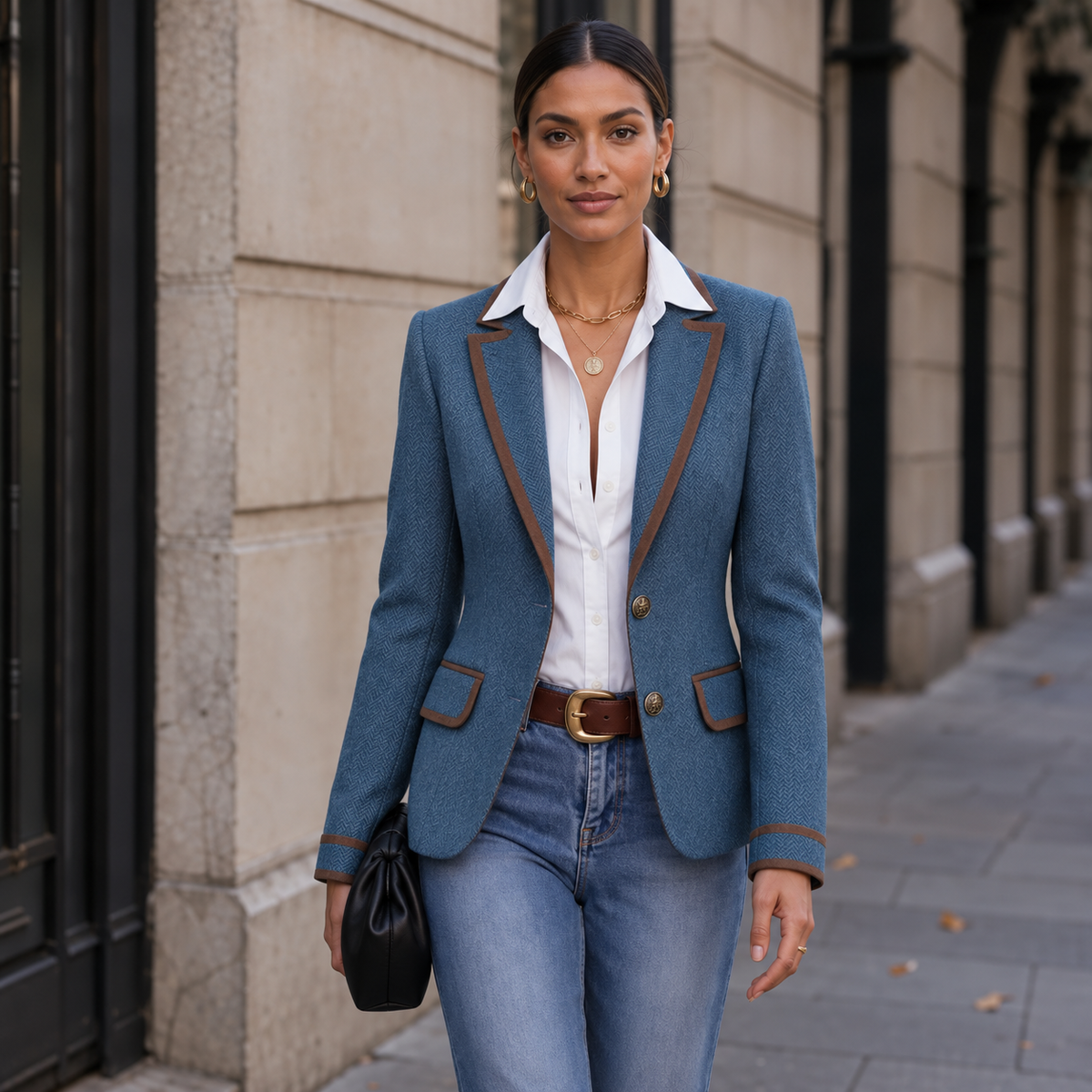 Vaunterie | Contrast Piped Herringbone Blend Coat