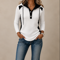 Qearbella | Waffle-Knit Colorblock Button V-Neck Hoodie