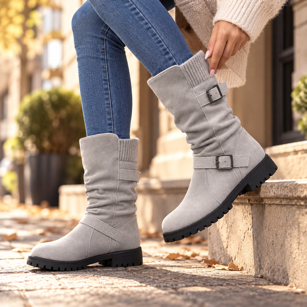 Slouchelle | Ribbed Cuff Slouch Mid-Calf Boots