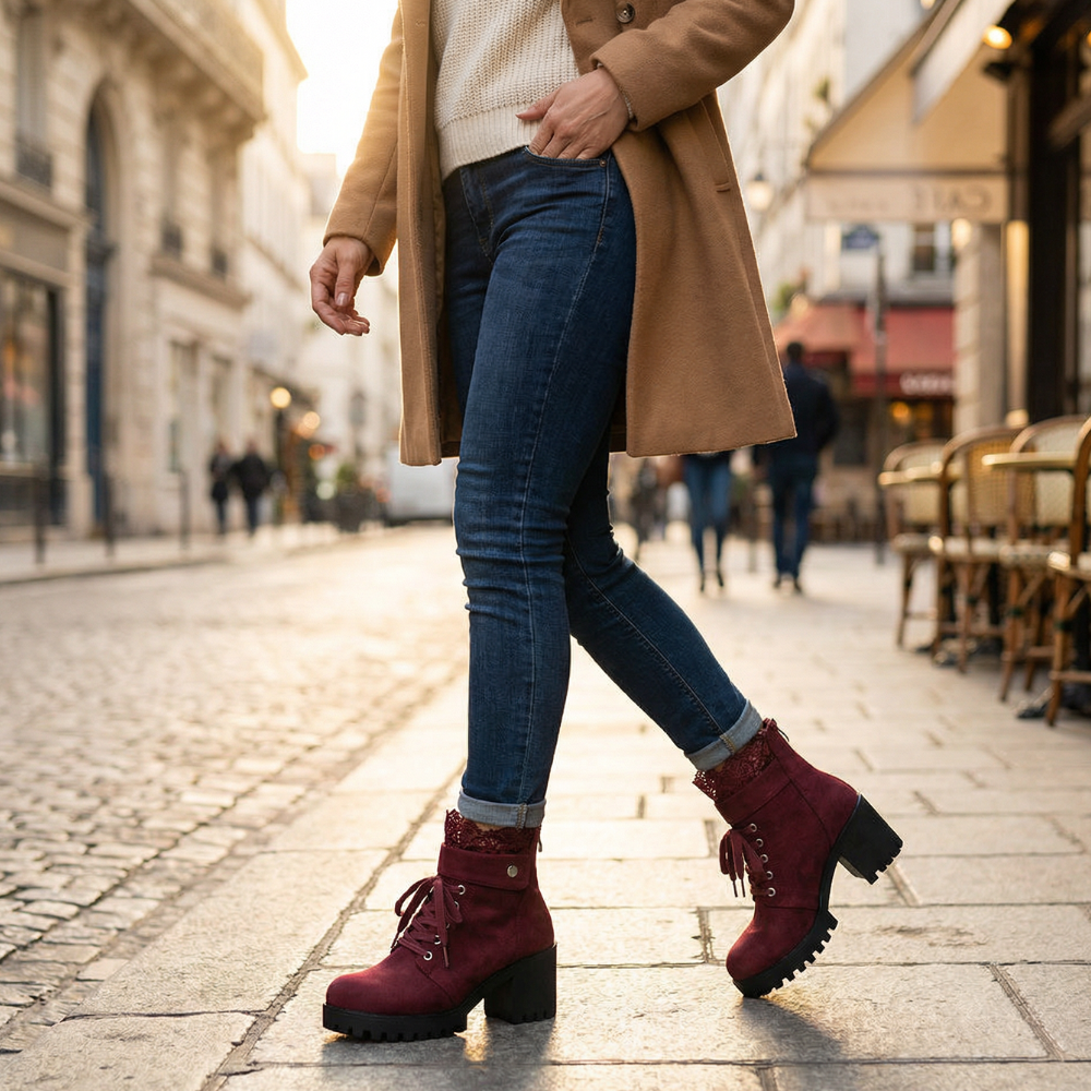 Lacelle | Romantic Lace Trim Suede Ankle Boots