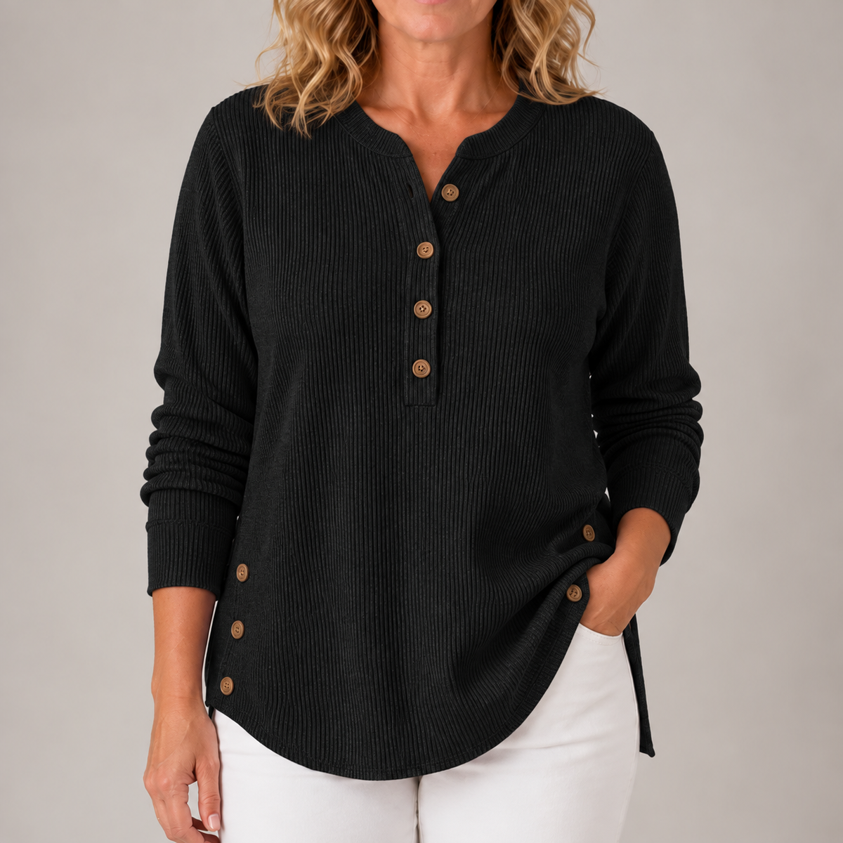 Renata | Women's Ribbed Button Detail Tunic