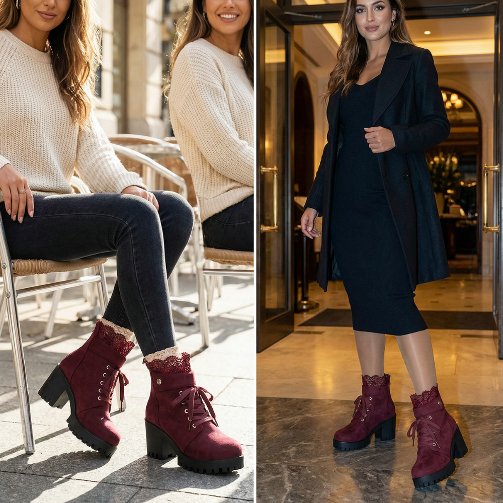 Lacelle | Romantic Lace Trim Suede Ankle Boots