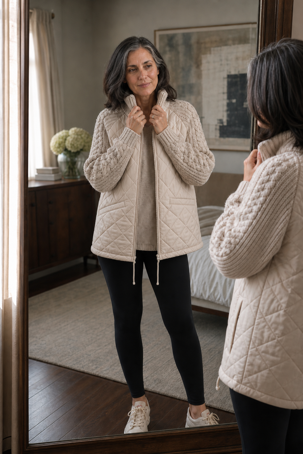 Knitpuff | Knit-Panel Quilted Patchwork Puffer Jacket
