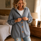 Wearbellax | Hooded Waffle-Knit Button-Front Cardigan