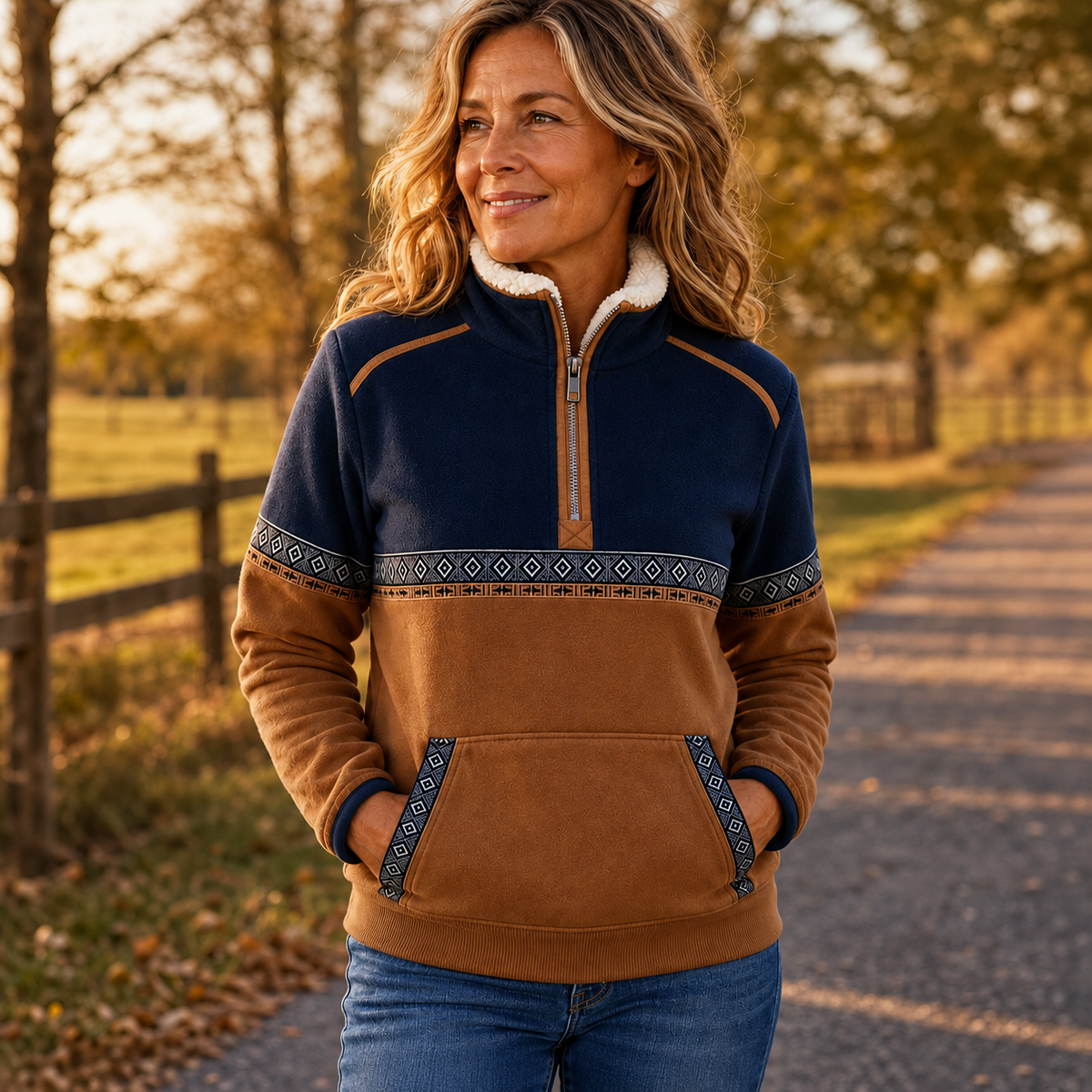 Cozyform | Sherpa Collar Colorblock Half-Zip Pullover