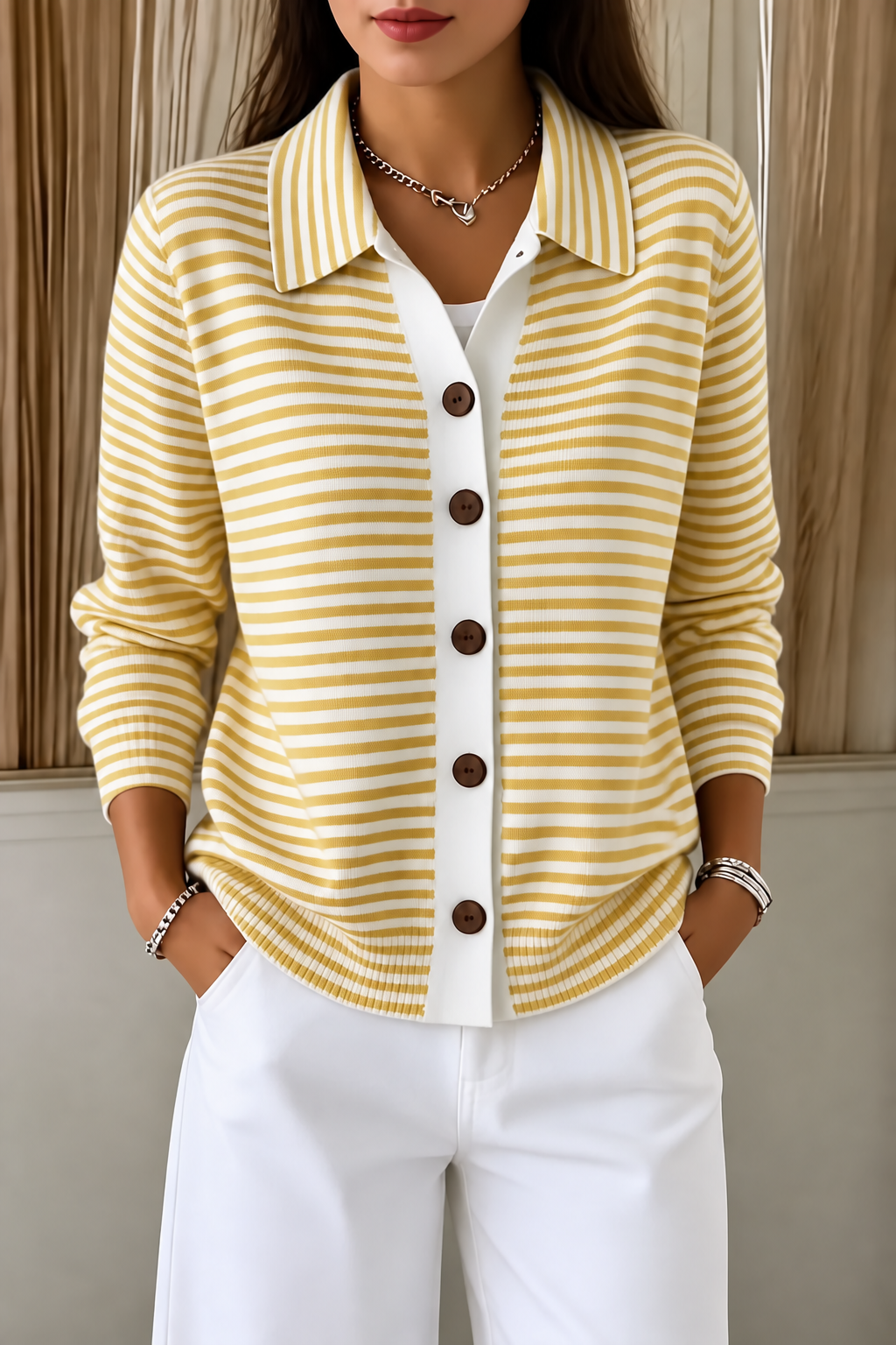 Wearbellah | Striped Open-Front Knit Cardigan