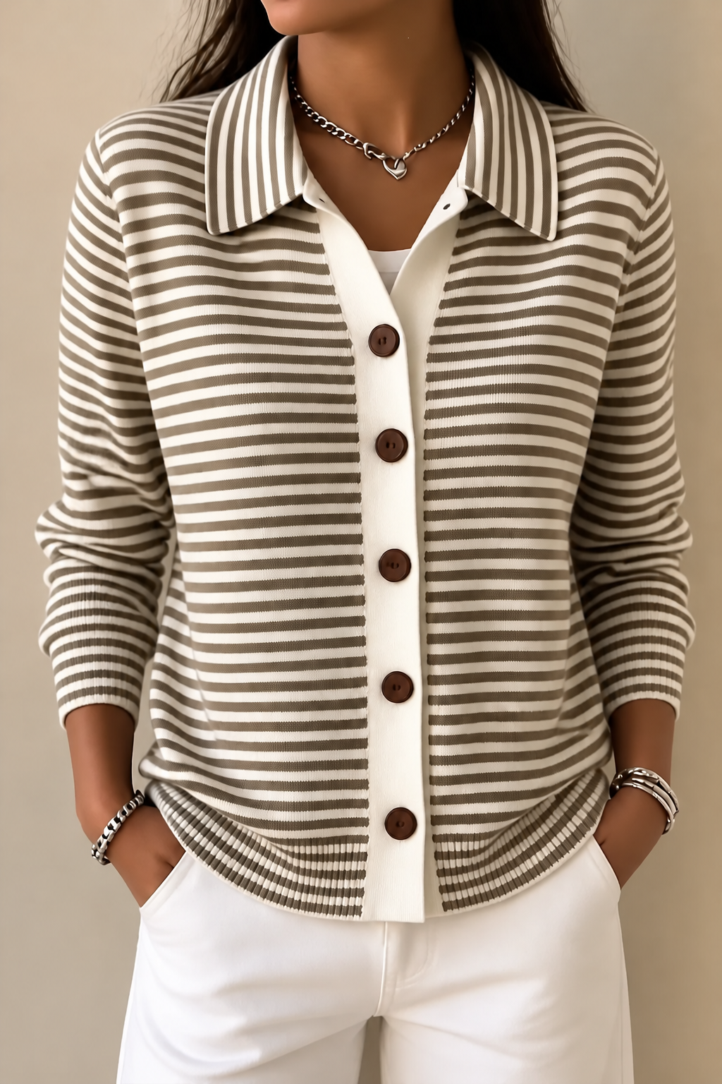 Wearbellah | Striped Open-Front Knit Cardigan