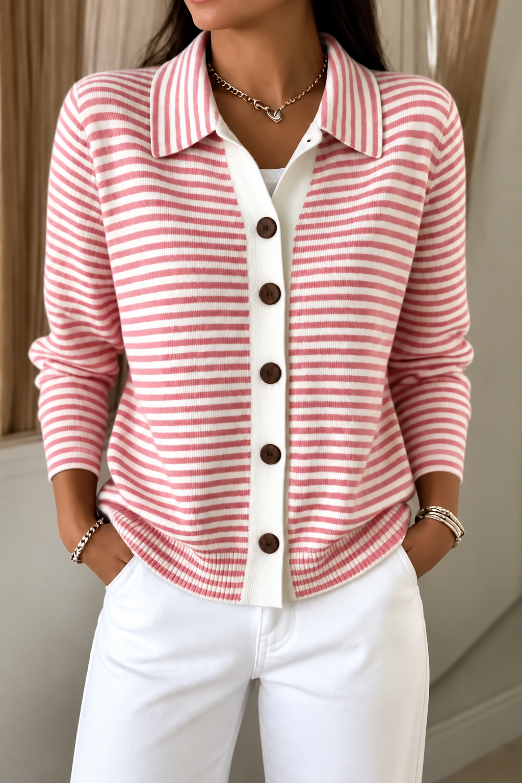 Wearbellah | Striped Open-Front Knit Cardigan