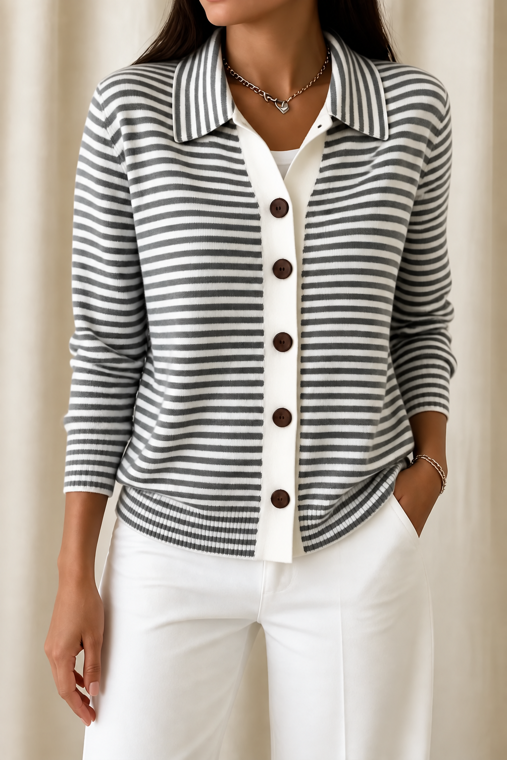 Wearbellah | Striped Open-Front Knit Cardigan