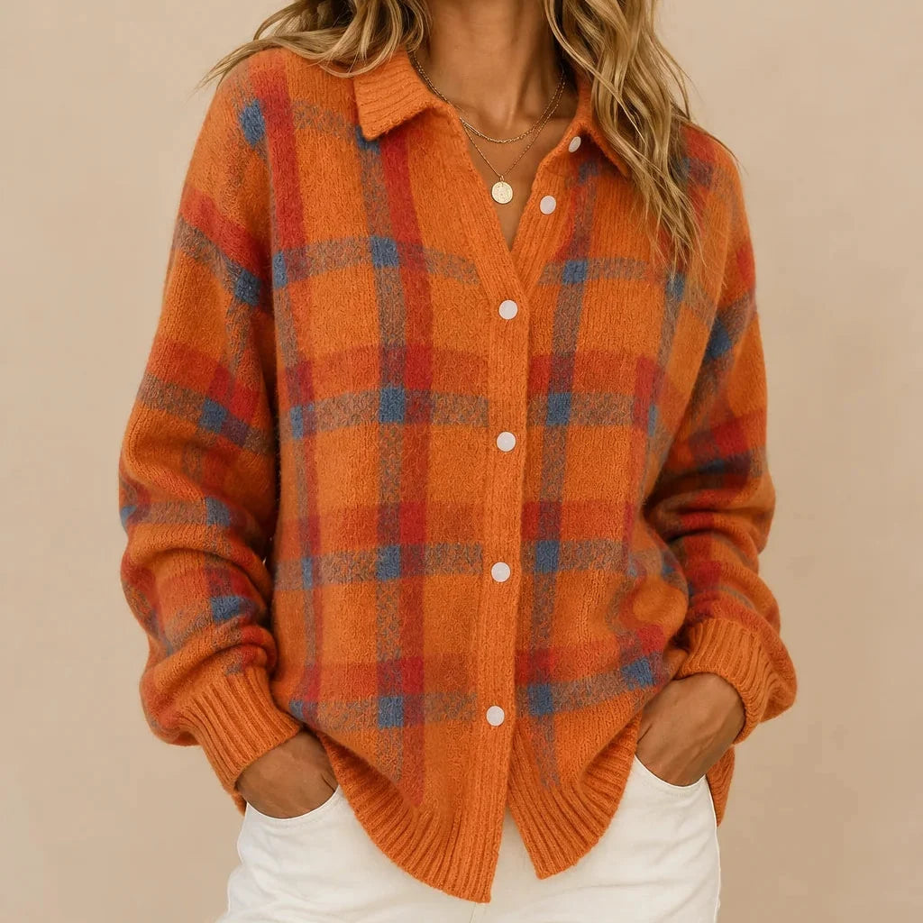 Haley | Women's Cozy Plaid Knit Cardigan
