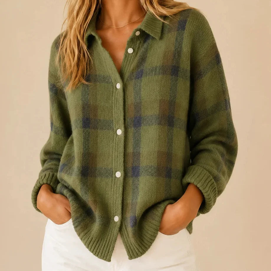 Haley | Women's Cozy Plaid Knit Cardigan