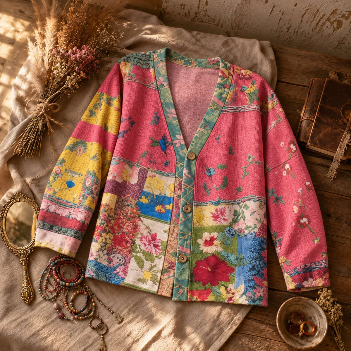 Solenne | Floral Patchwork Boho Cardigan