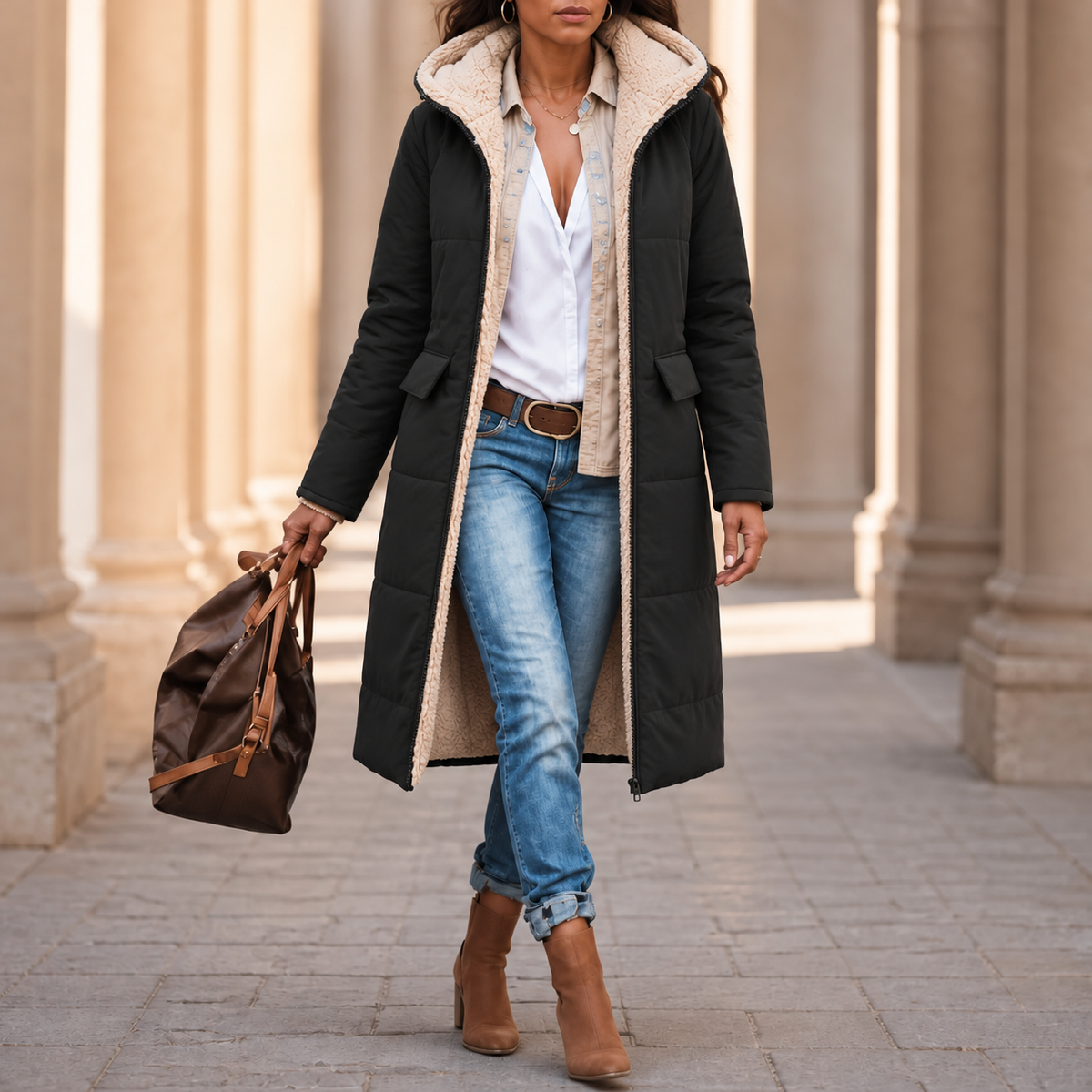 Wintervia | Sherpa Windproof Long Coat