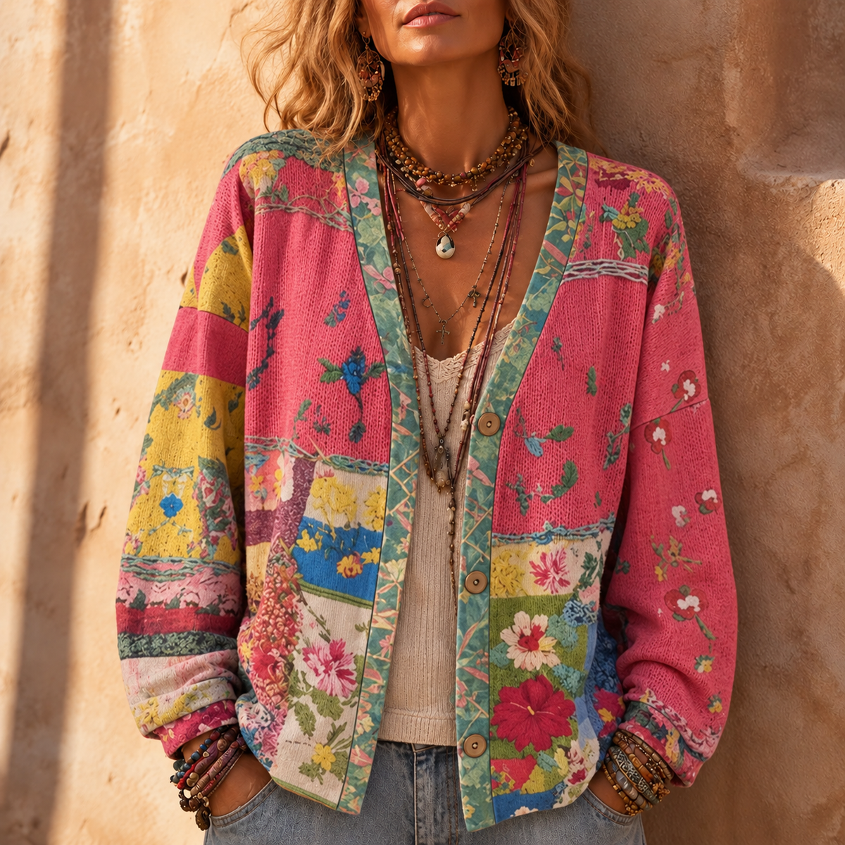 Solenne | Floral Patchwork Boho Cardigan