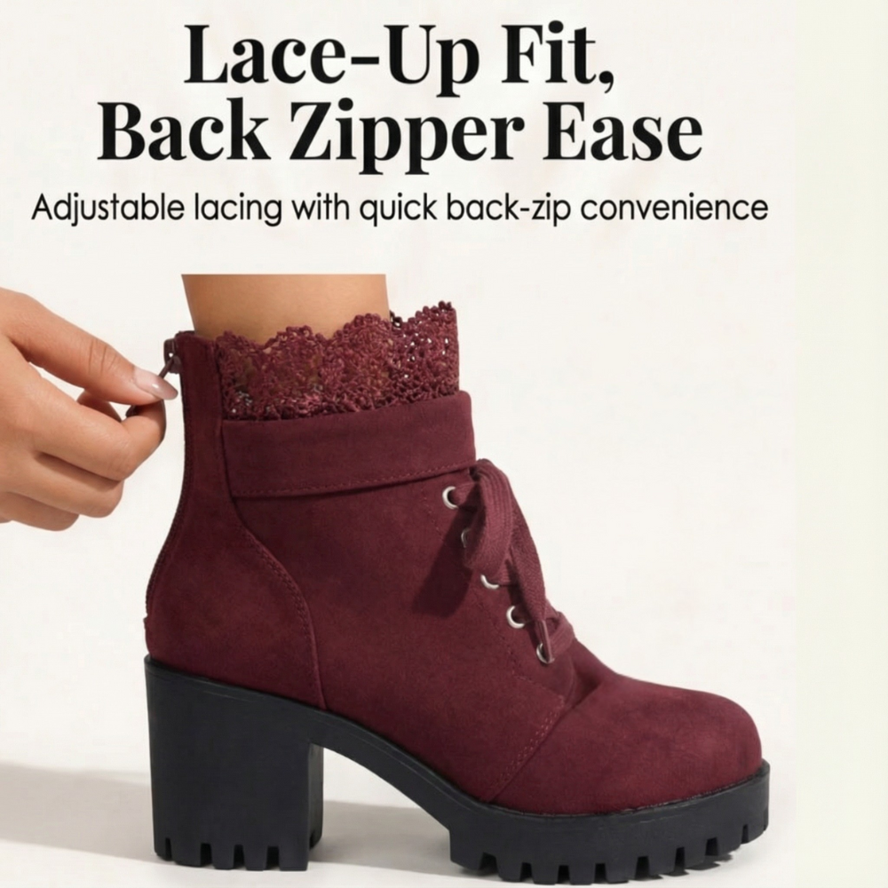 Lacelle | Romantic Lace Trim Suede Ankle Boots