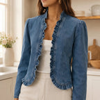 Florelle | Open Front Ruffle Trim Denim-look Jacket for Women