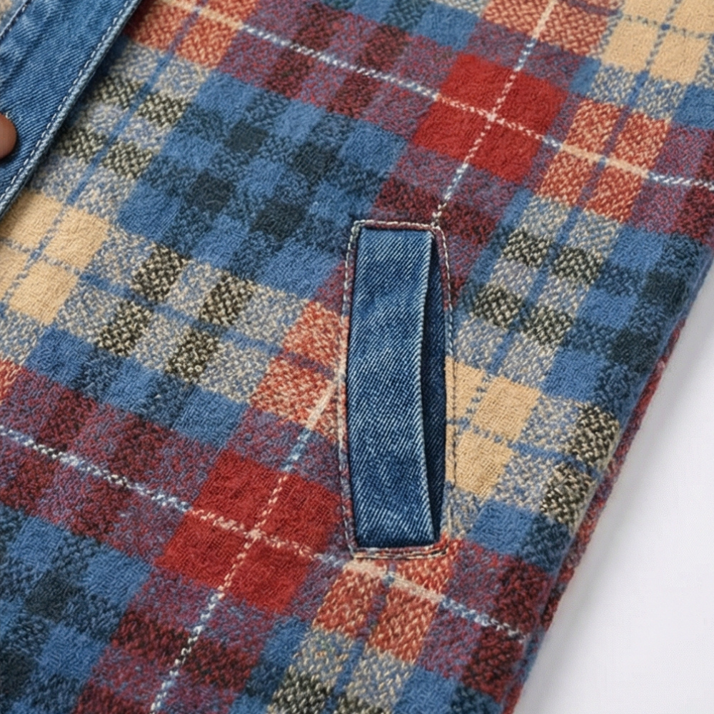 Weslyn | Women’s Contrast Denim Plaid Hooded Jacket