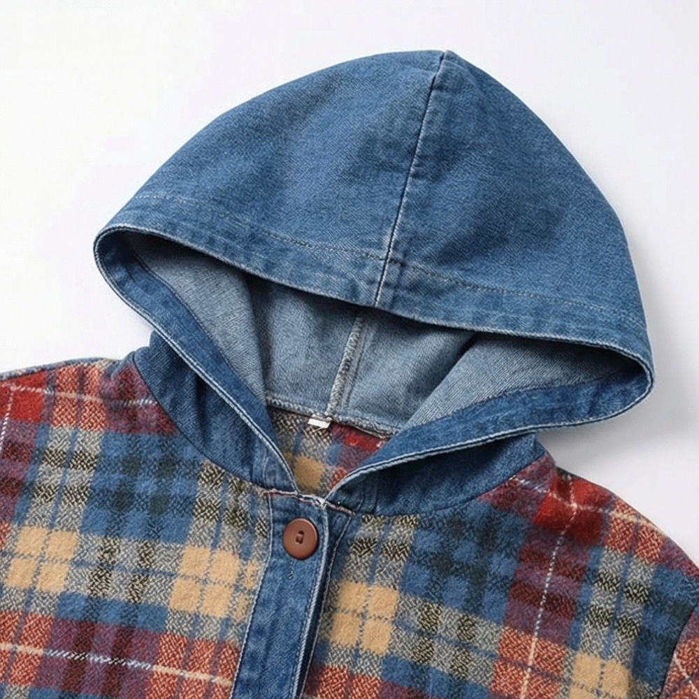 Weslyn | Women’s Contrast Denim Plaid Hooded Jacket