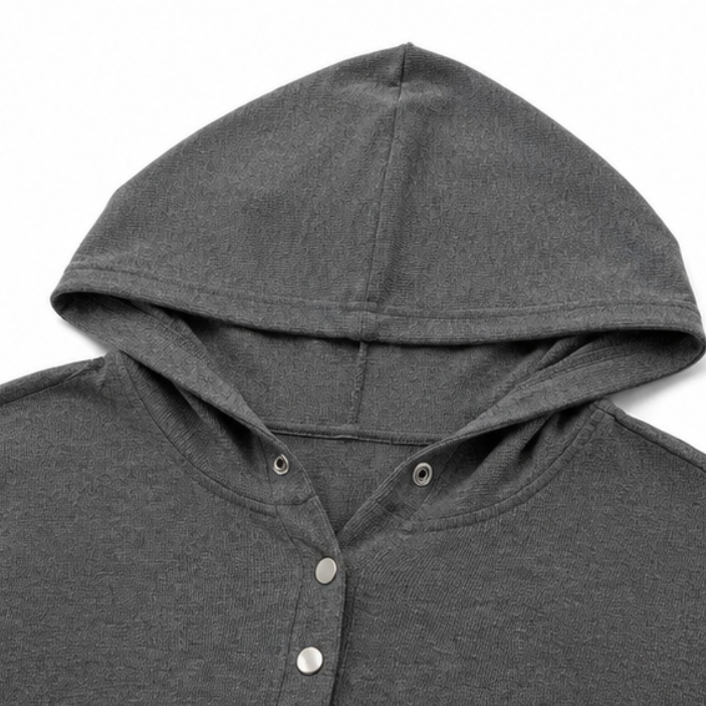 Kearbella | Lightweight Waffle Knit Button Henley Hoodie
