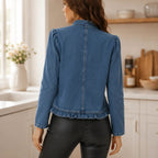 Florelle | Open Front Ruffle Trim Denim-look Jacket for Women