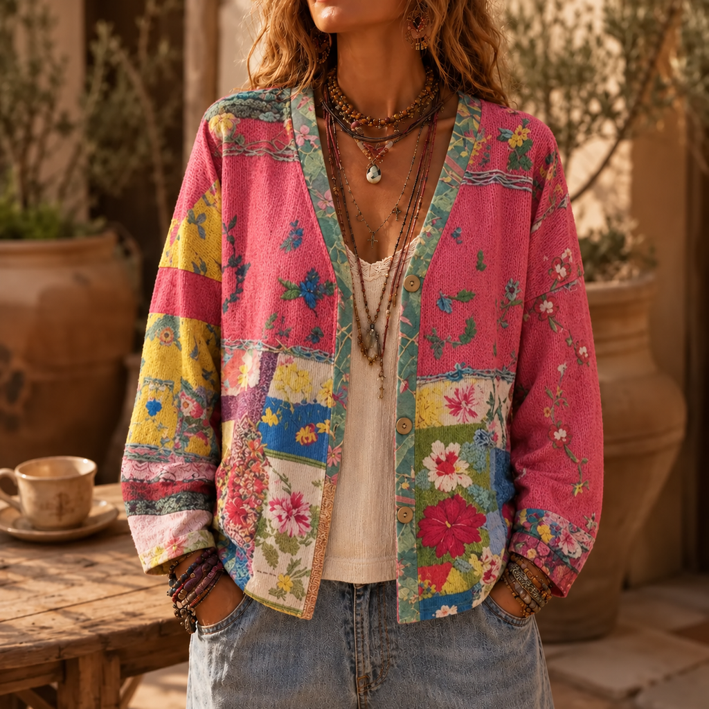 Solenne | Floral Patchwork Boho Cardigan