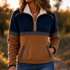 Cozyform | Sherpa Collar Colorblock Half-Zip Pullover