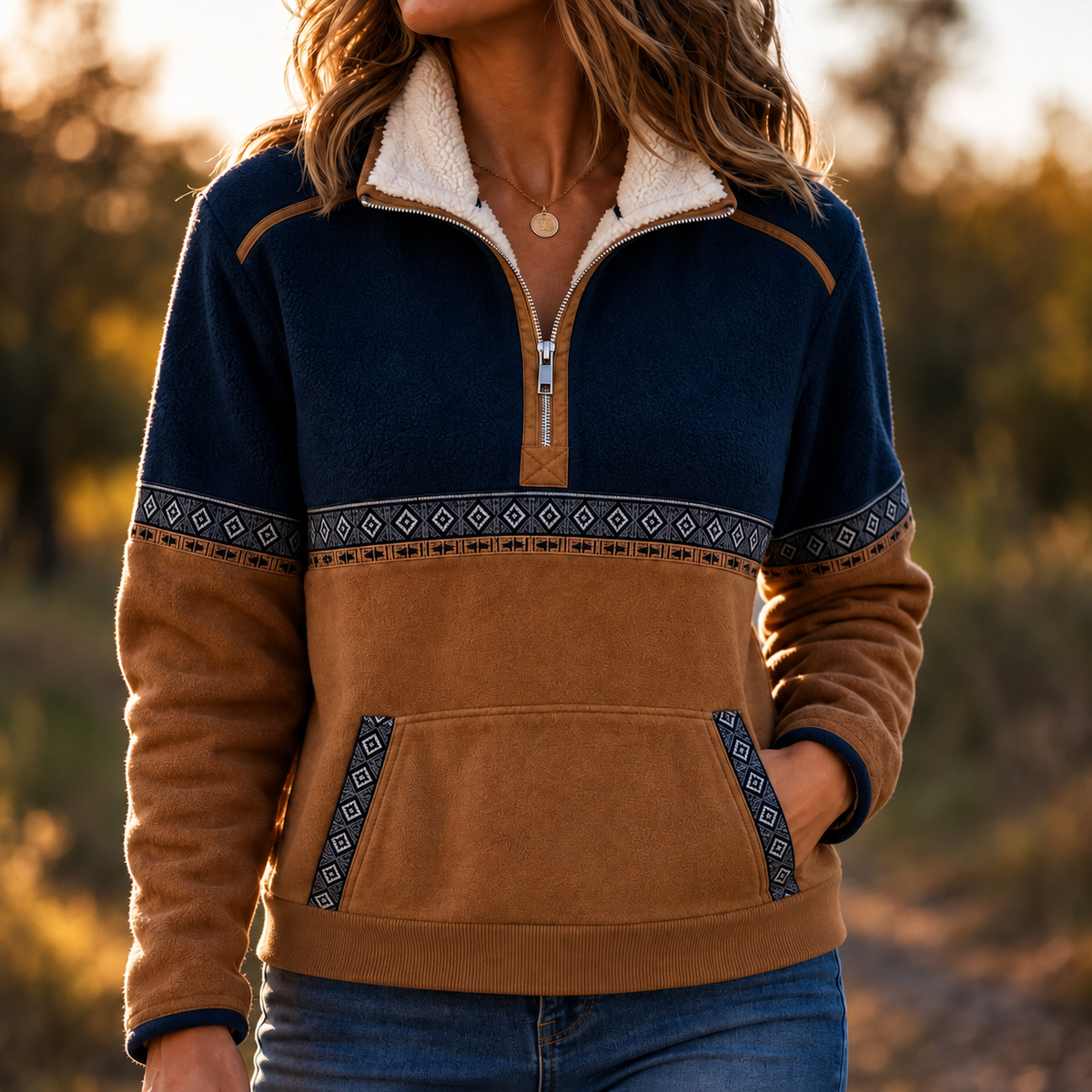 Cozyform | Sherpa Collar Colorblock Half-Zip Pullover