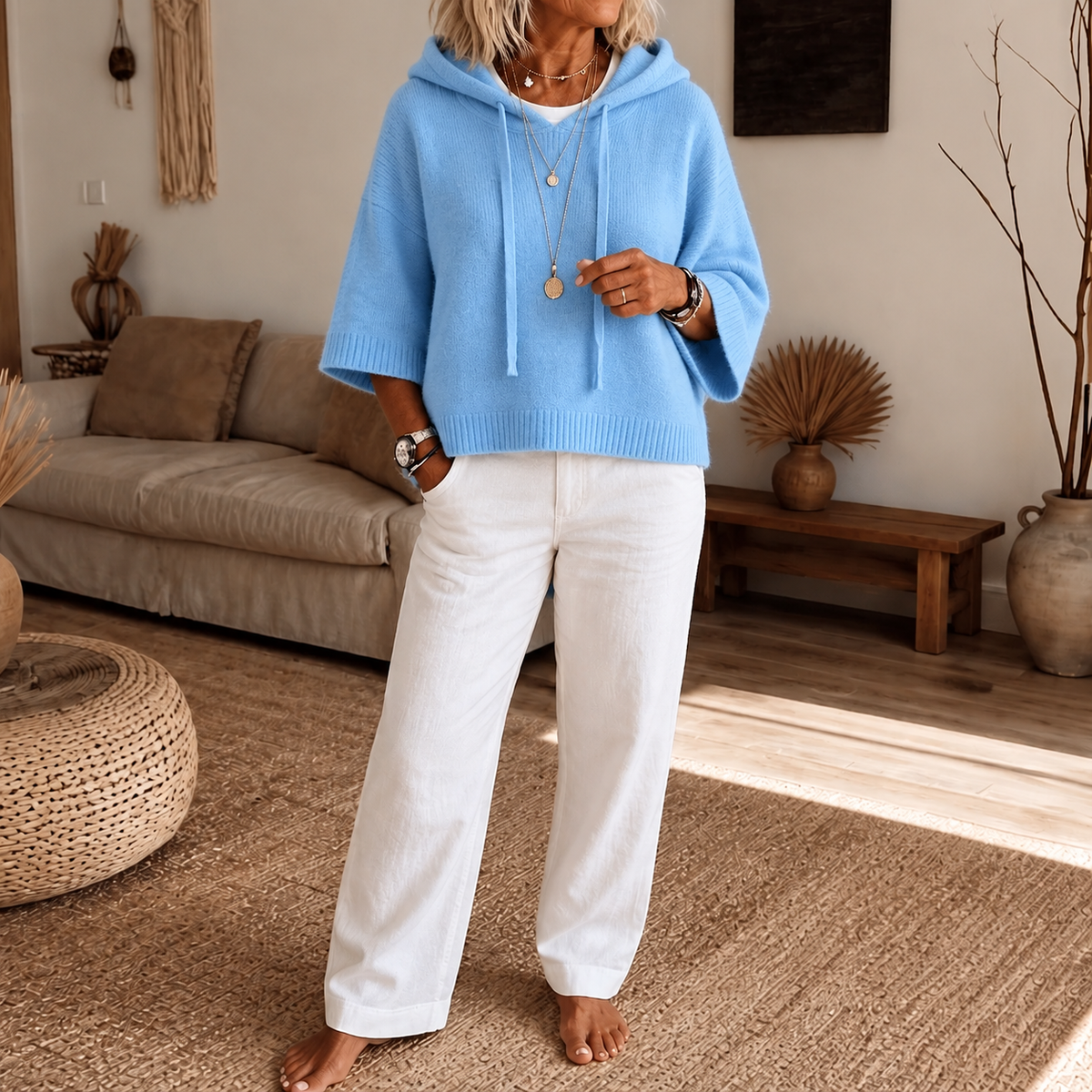 Cozelle | Frayed-Edge Open-Knit Oversized Hoodie