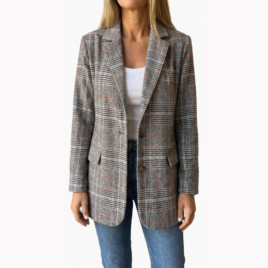 Ellara | Relaxed Plaid Lapel Blazer