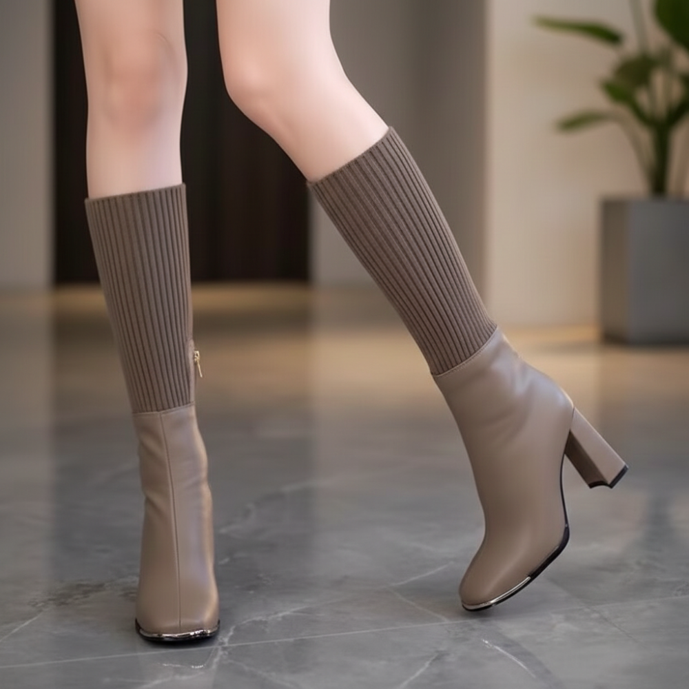 Flexara | Women’s Stretch Knit Block Heel Boots