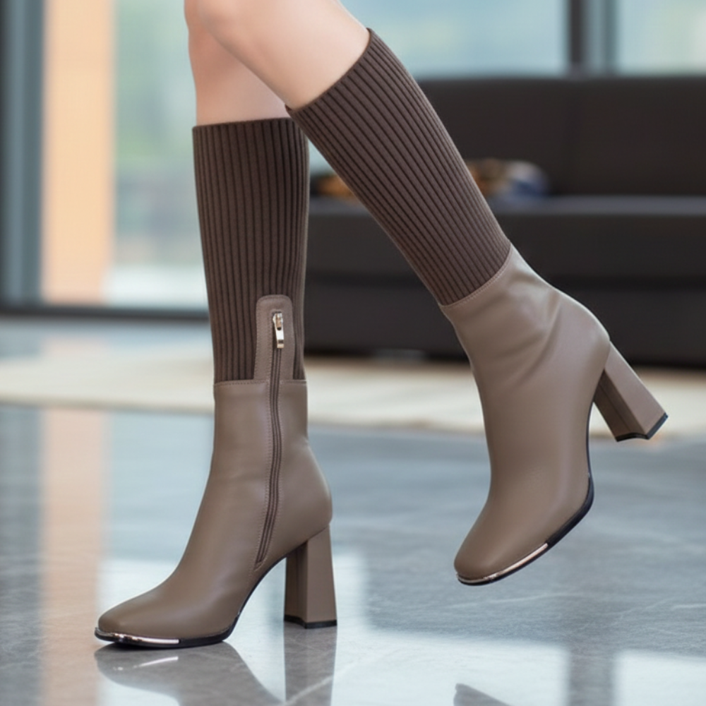 Flexara | Women’s Stretch Knit Block Heel Boots