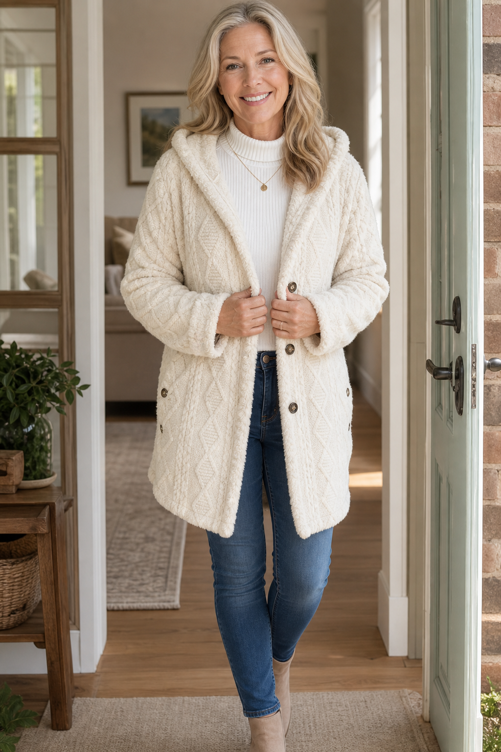 Wealbella | Cable-Knit Hooded Longline Coat
