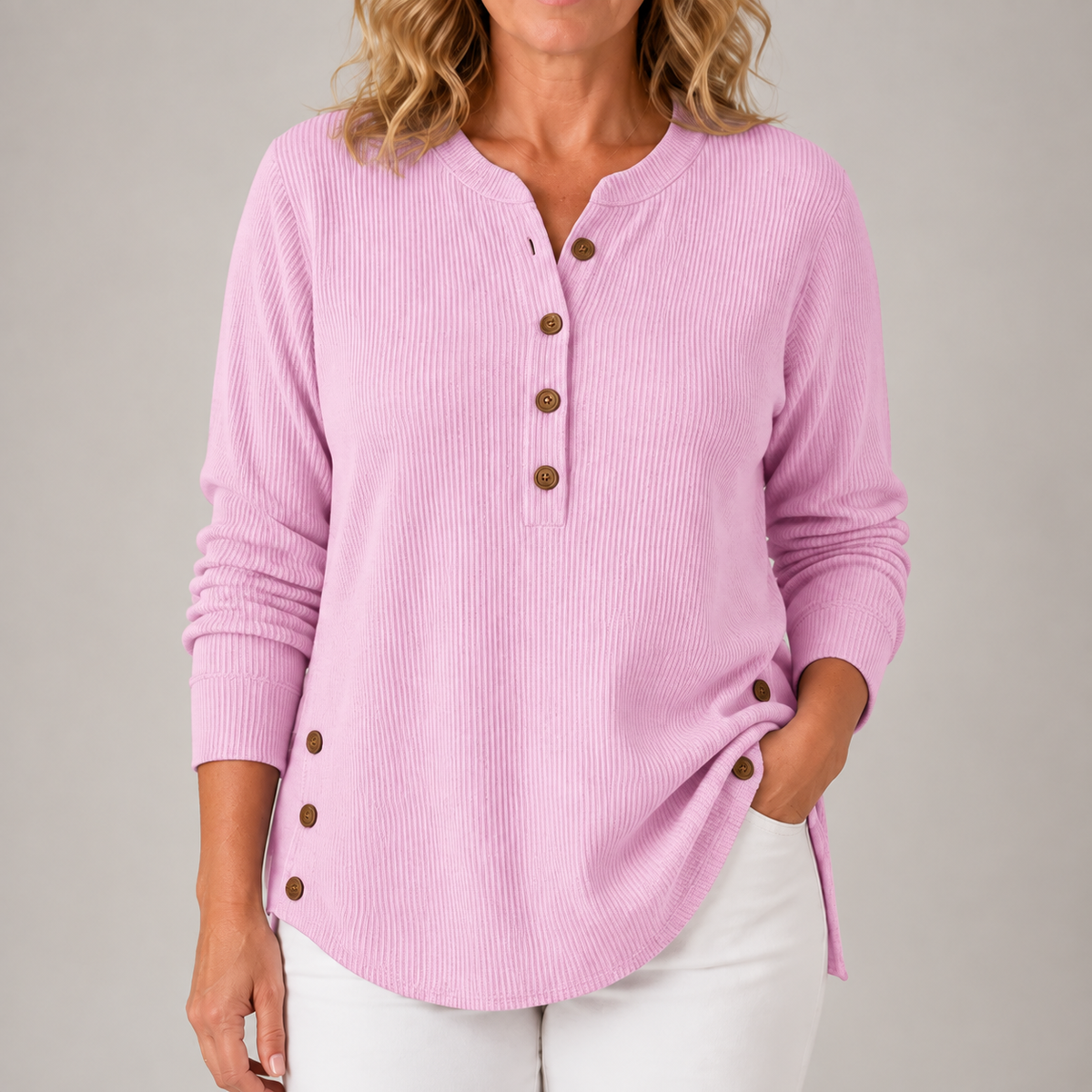 Renata | Women's Ribbed Button Detail Tunic