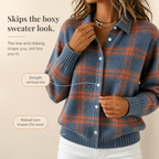 Verawool | Plaid Knit Shirt-Collar Cardigan