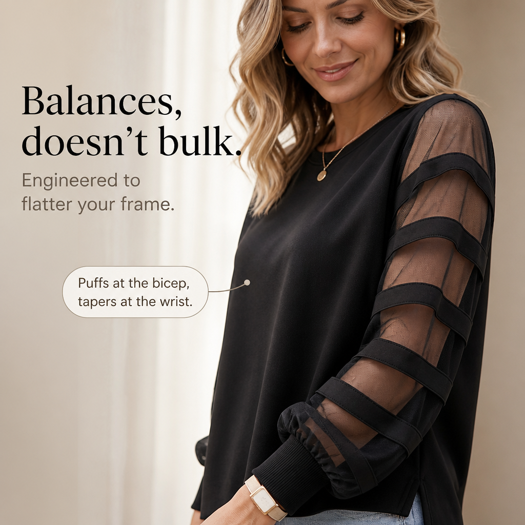 Mesh Muse | Mesh Panel Puff Sleeve Sweatshirt
