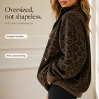 Roamprint | Leopard Print Oversized Quarter-Zip Sweatshirt
