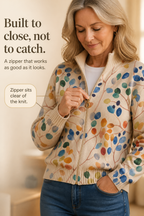 Threezip | Botanical Print Zip-Up Bomber Cardigan