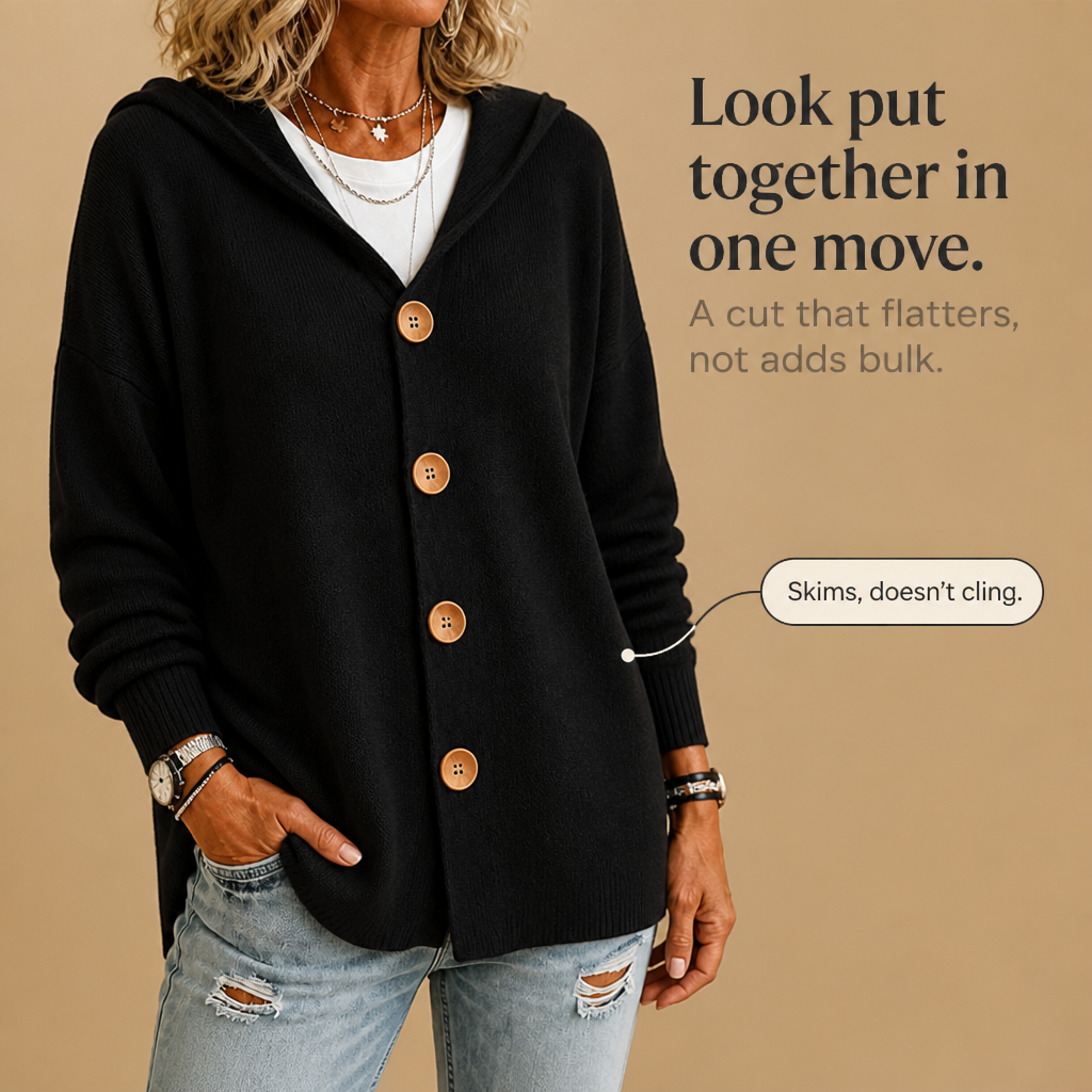 Hoodwell | Hooded Button-Front Knit Cardigan