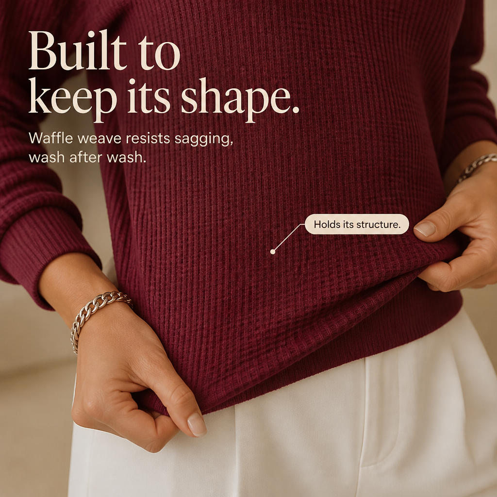 Pearbella | Waffle Knit Drop-Shoulder V-Neck Top