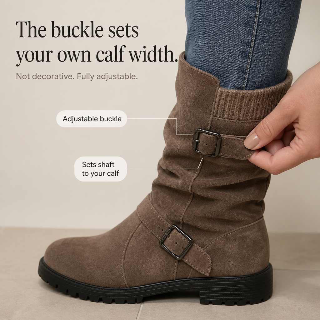 Wearbellav | Buckle-Strap Slouchy Mid-Calf Boots