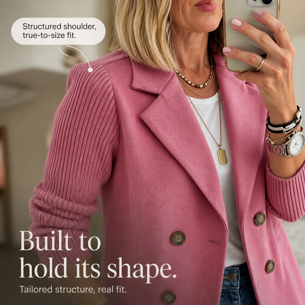 Mearbella | Knit-Sleeve Double-Breasted Blazer