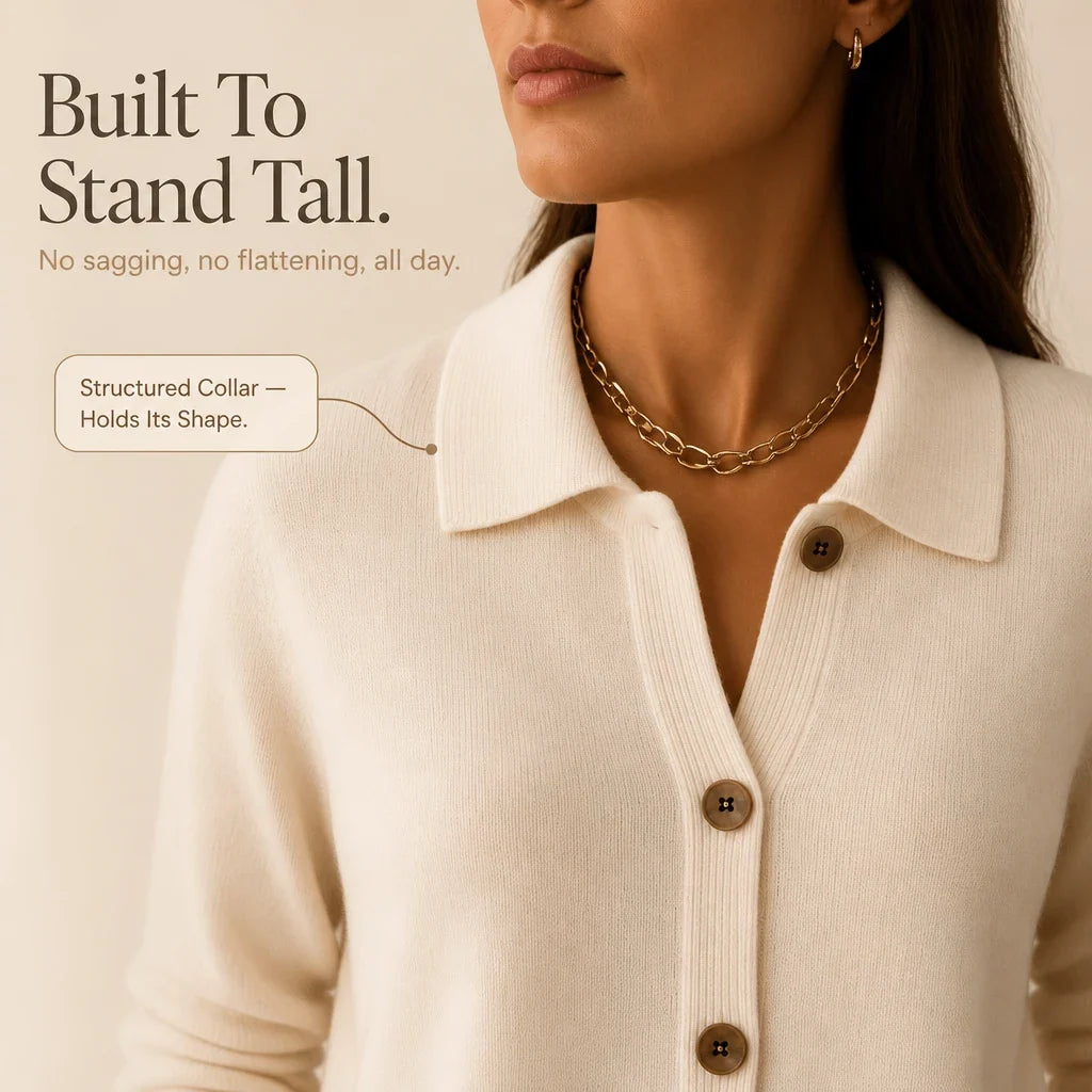 Collara | Turn-Down Collar Contrast-Button Knit Cardigan
