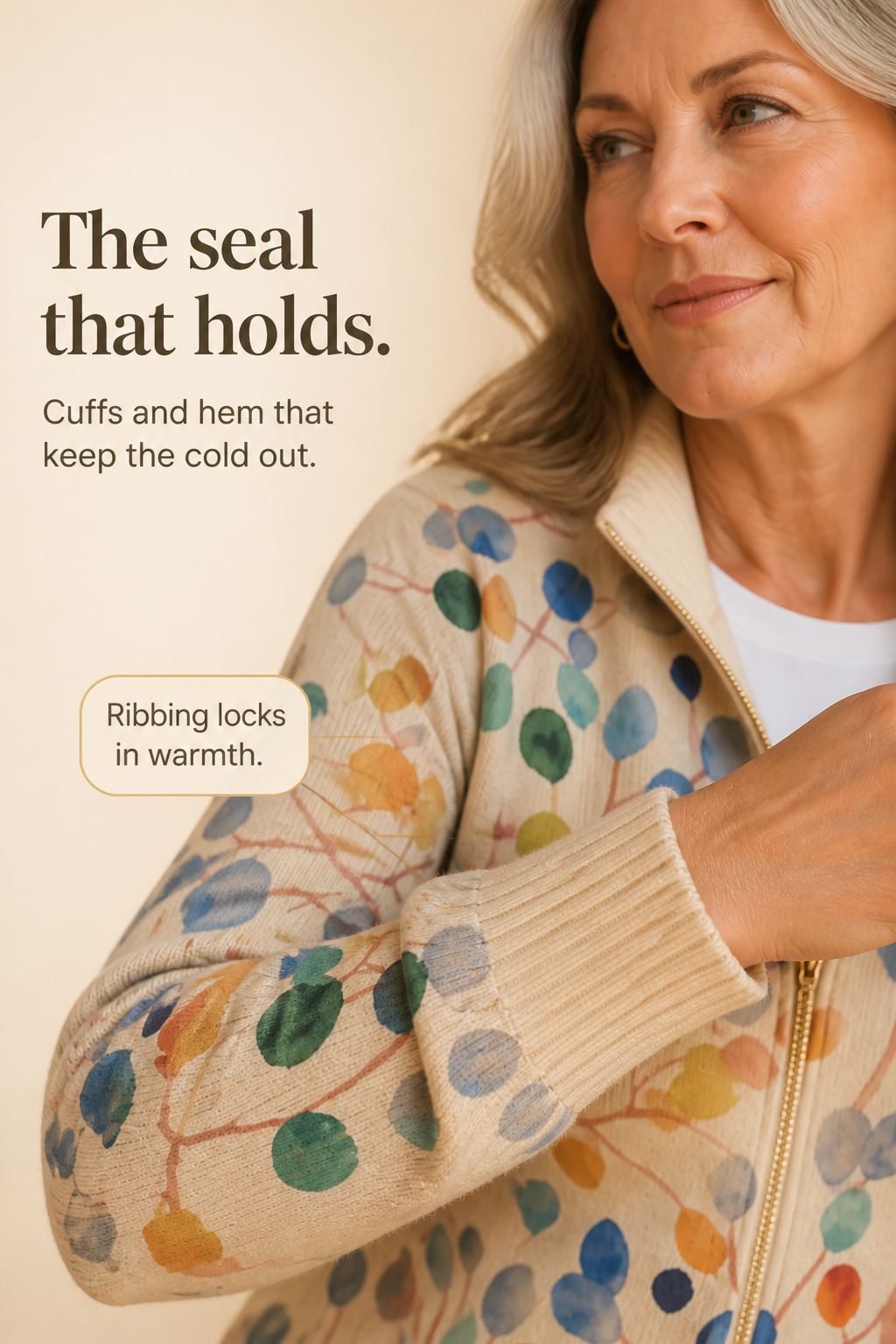 Threezip | Botanical Print Zip-Up Bomber Cardigan
