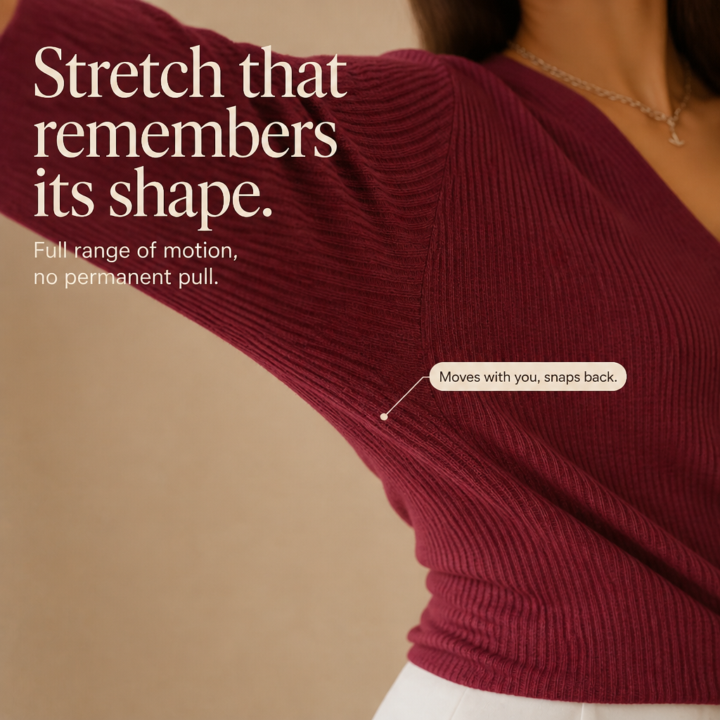 Pearbella | Waffle Knit Drop-Shoulder V-Neck Top