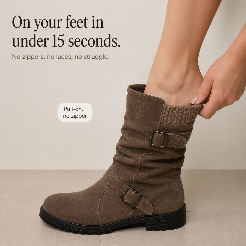 Wearbellav | Buckle-Strap Slouchy Mid-Calf Boots