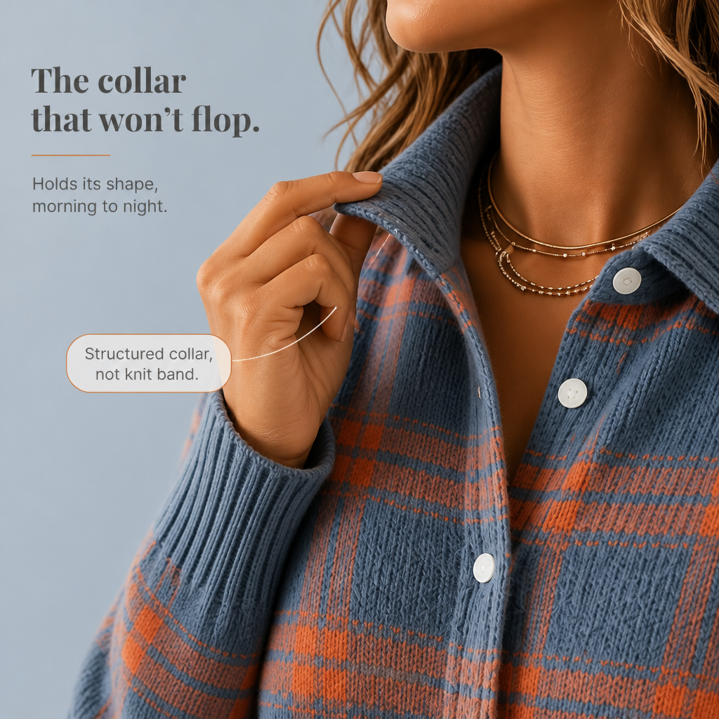 Verawool | Plaid Knit Shirt-Collar Cardigan