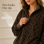 Roamprint | Leopard Print Oversized Quarter-Zip Sweatshirt